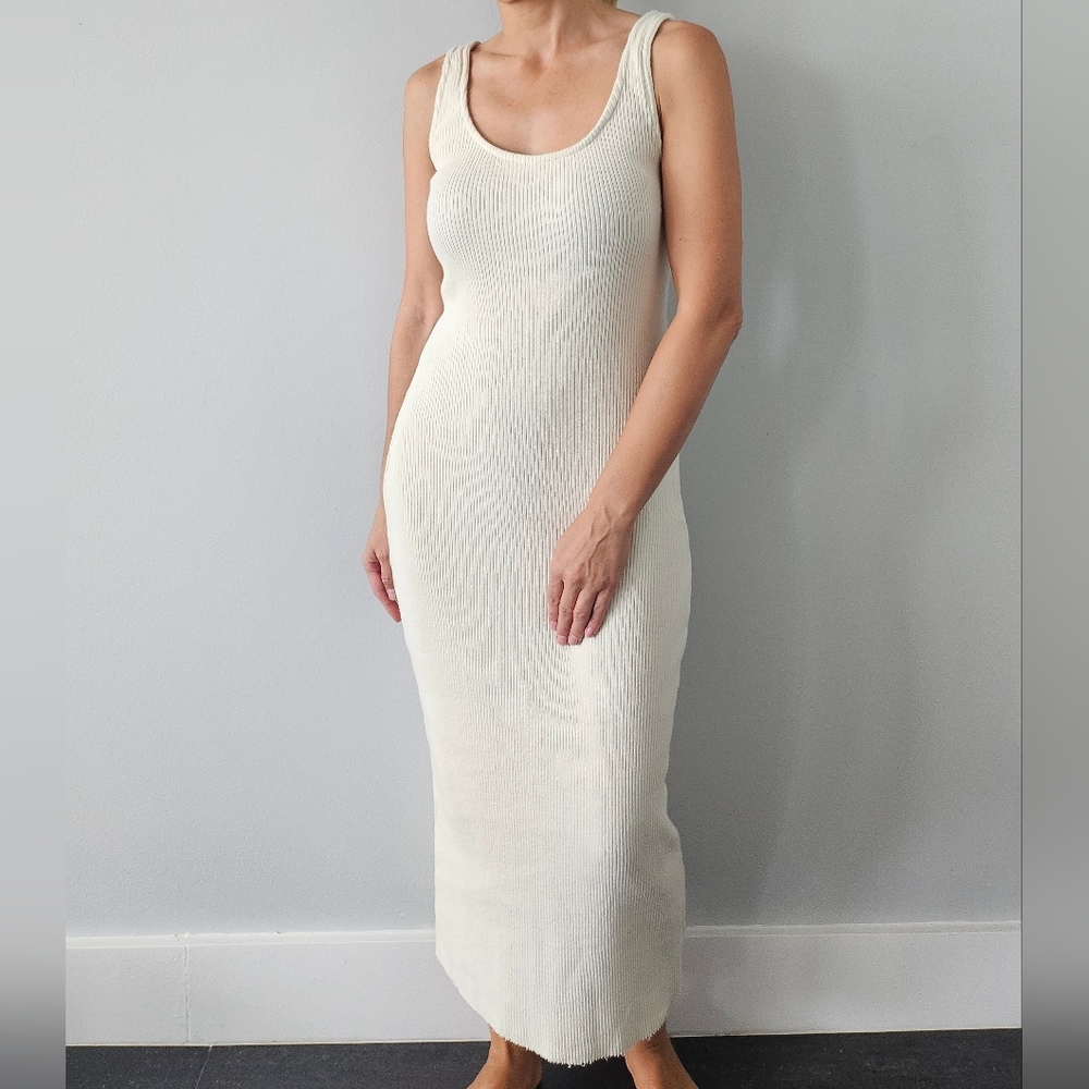 FP Beach Cotton Sweater Knit Midi Tank Dress Cream Ivory Stretchy Slim XS